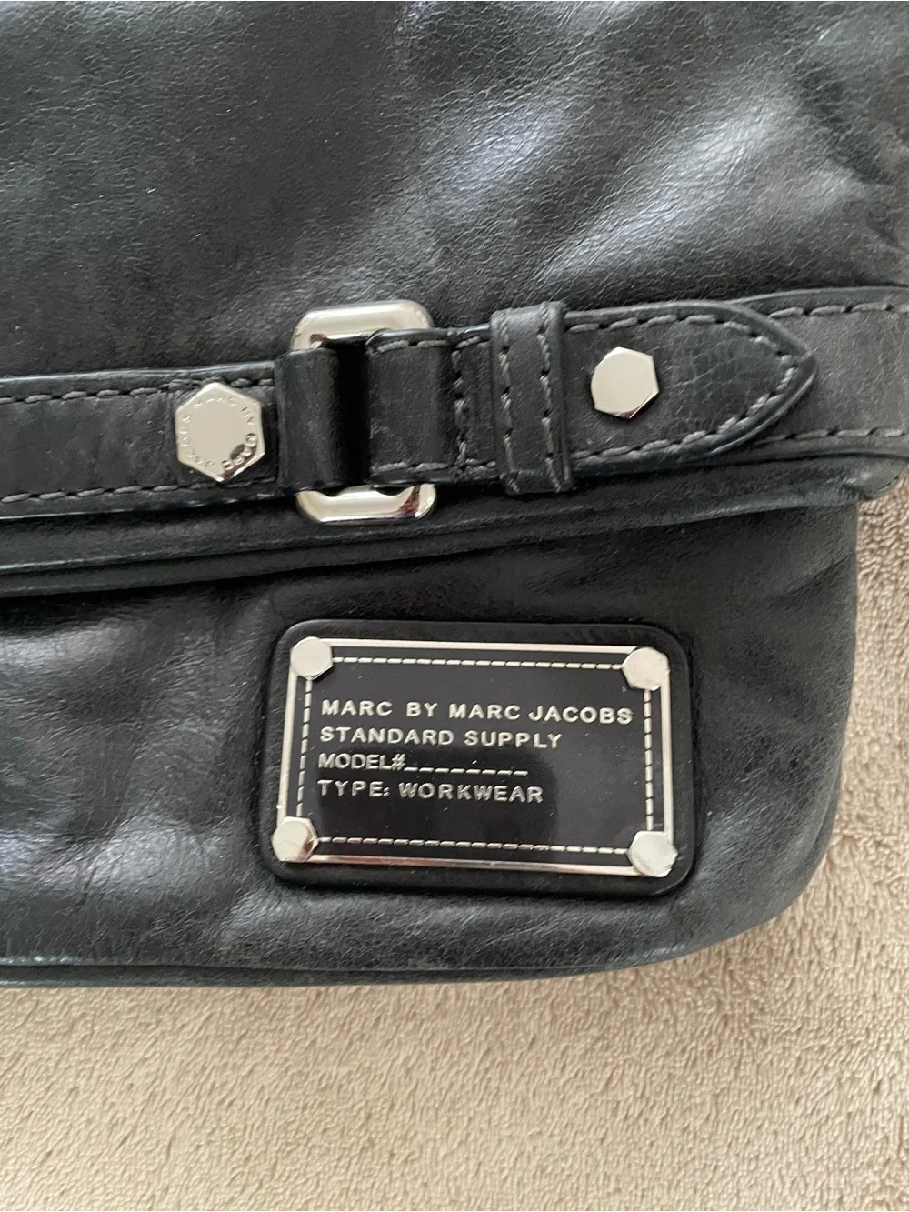 Marc by Marc Jacobs Black Leather Workwear Fold Over Clutch